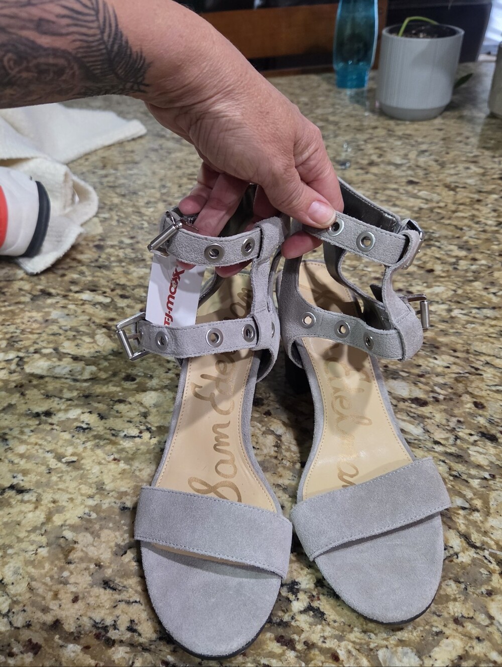 Sam Edelman Light Gray Suede Block Heel Sandals